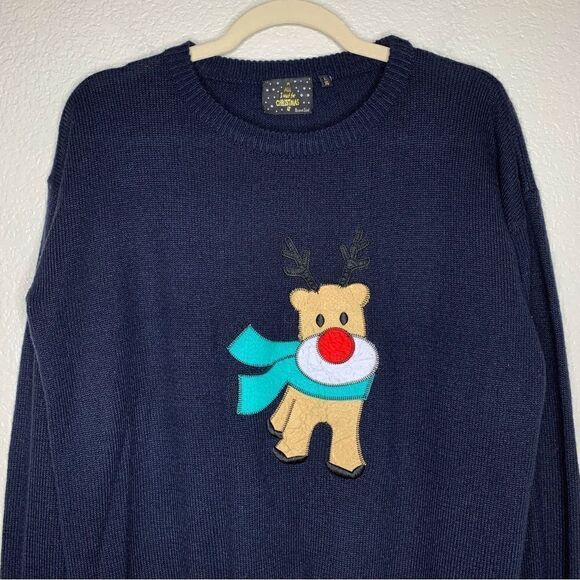 All I Want for Christmas Women’s Size Large Navy Blue Pullover Sweater - Picture 2 of 11